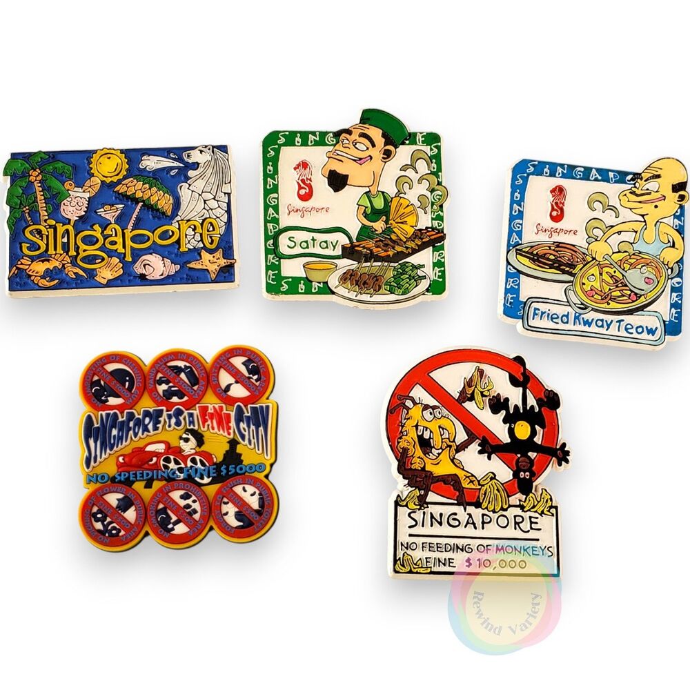 5 Singapore Souvenir Magnets Lot Fine City Merlion Satay Hawker Food Funny 3D
